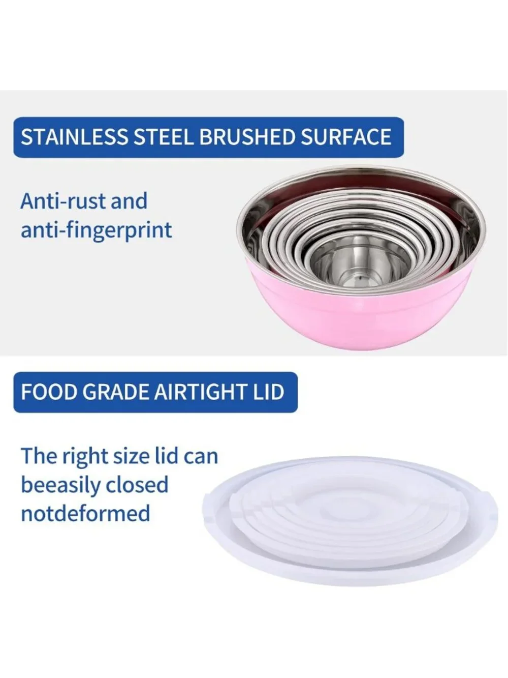 7-Piece Pink Nesting Mixing Bowls Set with Airtight Lids - Ideal for Baking